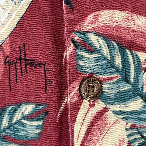 GUY HARVEY SHIRT MENS M RED HAWAIIAN MARLIN AFTCO BLUEWATER LOOSE EASY-CARE CAMP - Picture 4 of 10